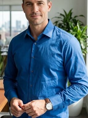 Bellissimo Royal Blue Modern Fit Dress Shirt Size 16 34/35 Tip Top Wedding Party